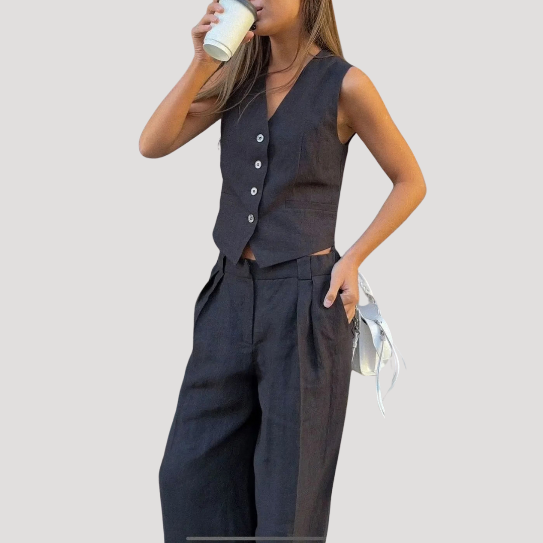 Evadne | Damen Ärmellose Weste Weit Hose Set - Orange - Image 10