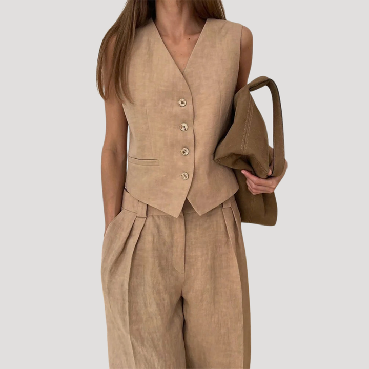 Evadne | Damen Ärmellose Weste Weit Hose Set - Orange - Image 4