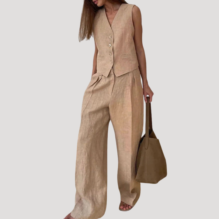 Evadne | Damen Ärmellose Weste Weit Hose Set - Orange - Image 5