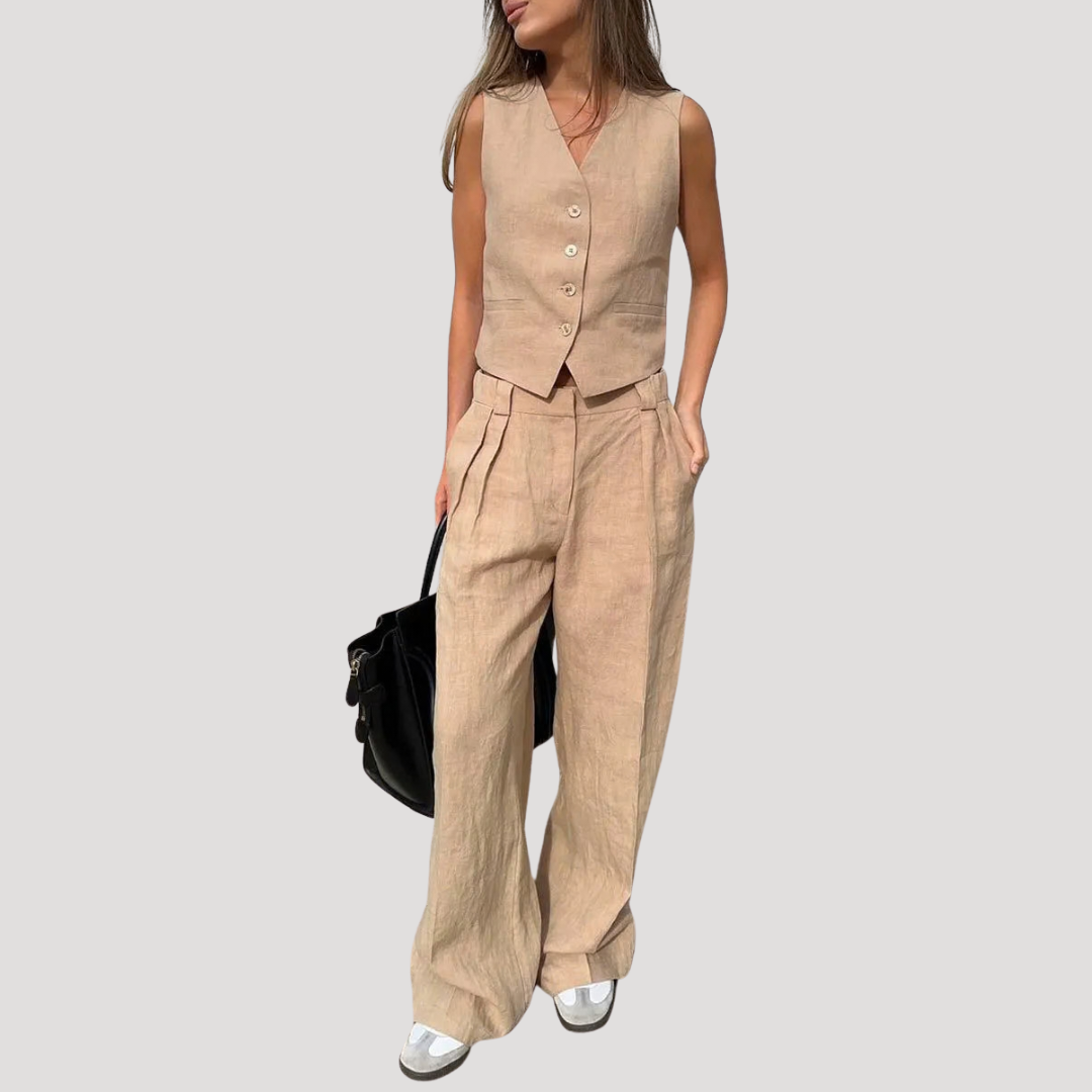 Evadne | Damen Ärmellose Weste Weit Hose Set - Orange - Image 6
