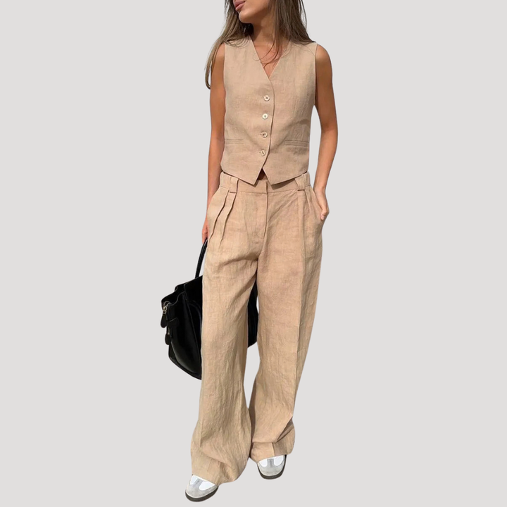 Evadne | Damen Ärmellose Weste Weit Hose Set - Orange - Image 6