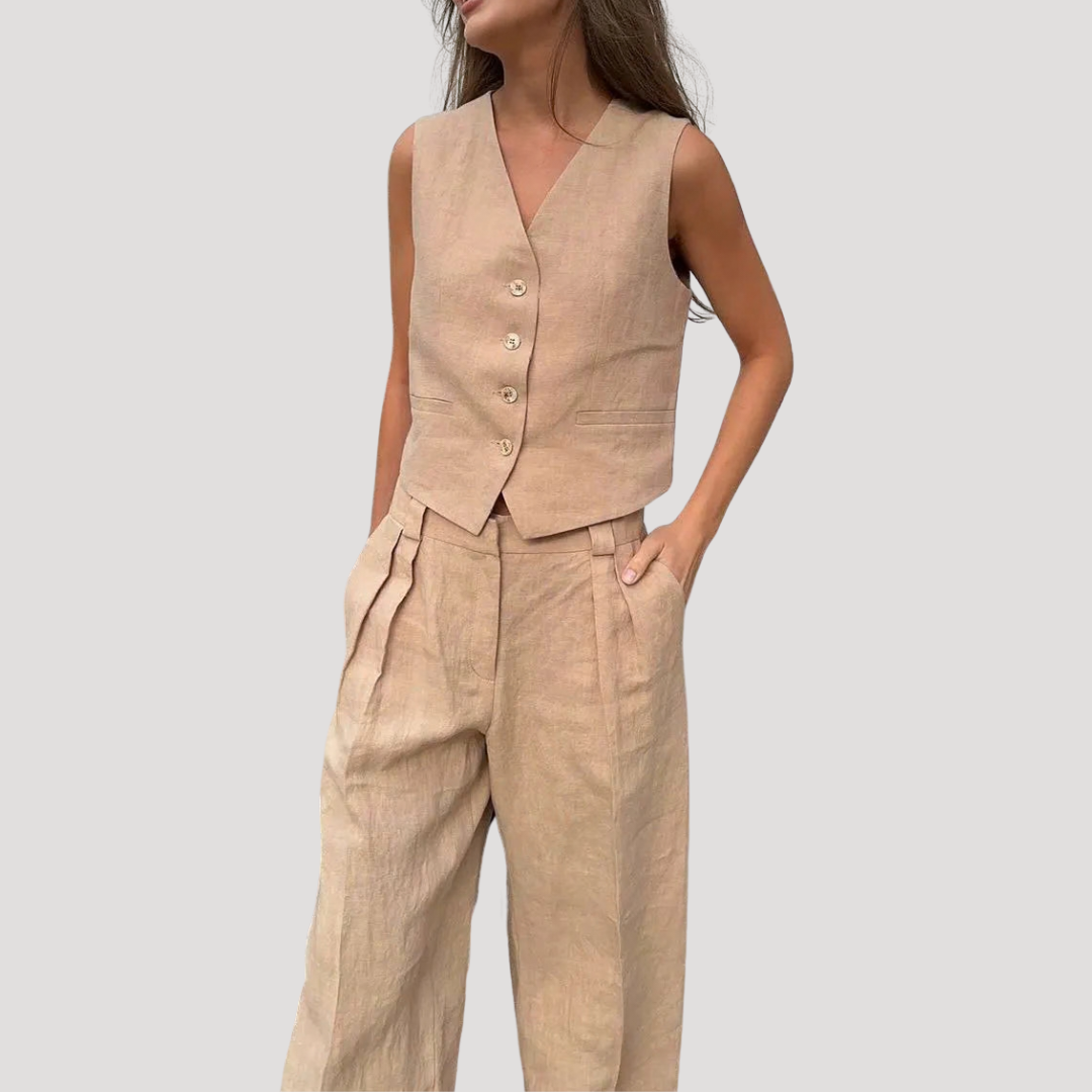 Evadne | Damen Ärmellose Weste Weit Hose Set - Orange - Image 7