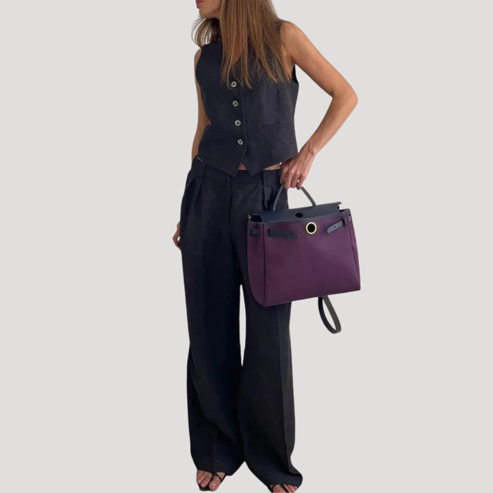 Evadne | Damen Ärmellose Weste Weit Hose Set - Orange - Image 9