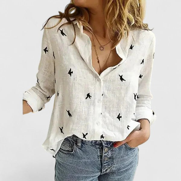 Evelina | Damen Blumendruck V-Ausschnitt Langarm Bluse - Floral - Image 7