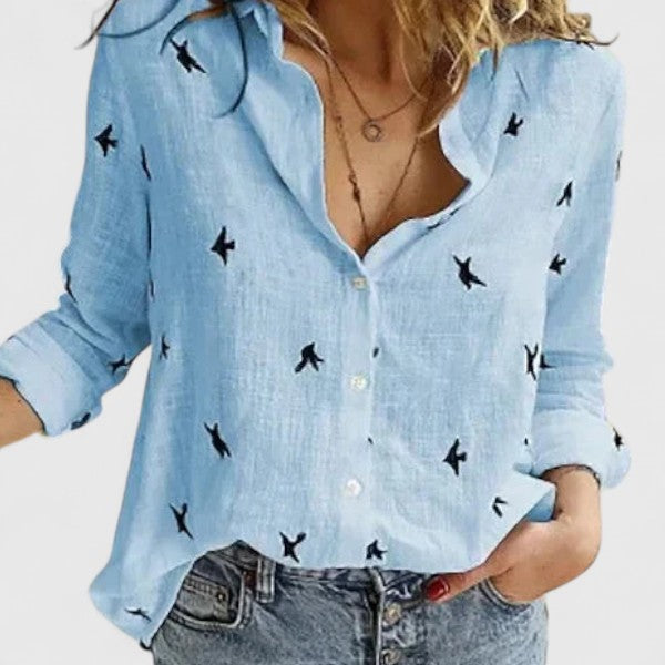 Evelina | Damen Blumendruck V-Ausschnitt Langarm Bluse - Floral - Image 8