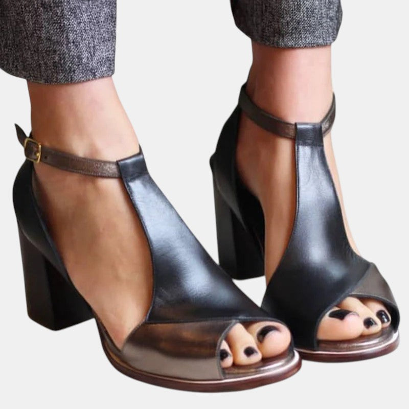 Evelina | Damen Peep Toe Blockabsatz Pumps - Black - Image 1
