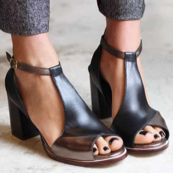 Evelina | Damen Peep Toe Blockabsatz Pumps - Black - Image 2