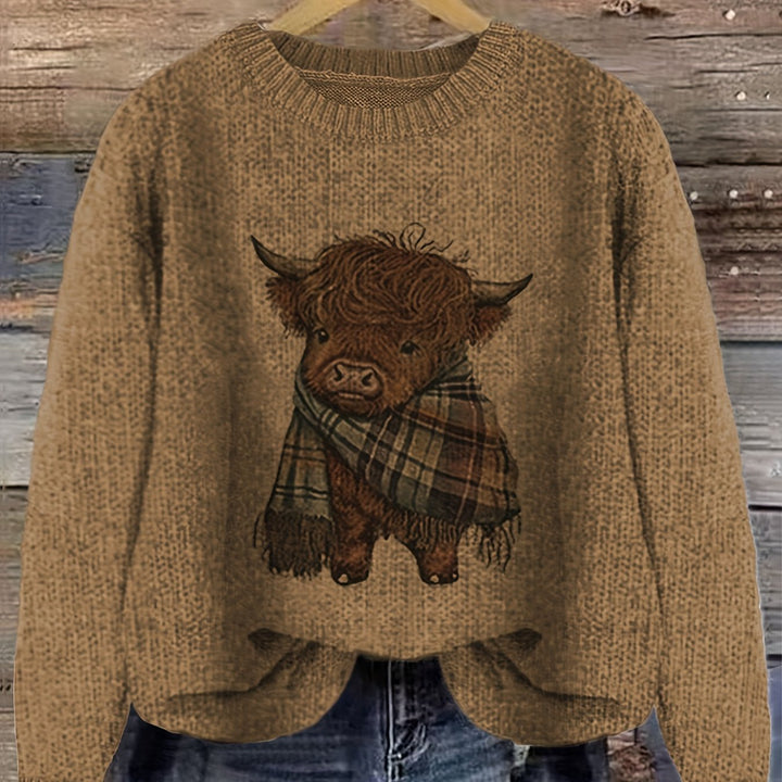Hildveke | Damen Strickpullover Highland Kuh Motiv