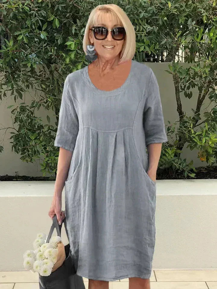 Paula | Damen Freizeitkleid Locker 3/4-Arm Mit Taschen Sommerkleid