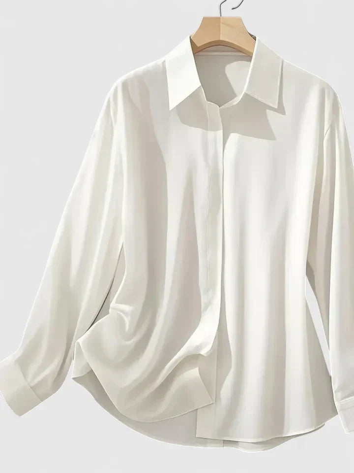 Viana | Damen Satin Bluse Langarm Hemdkragen Elegante Bluse