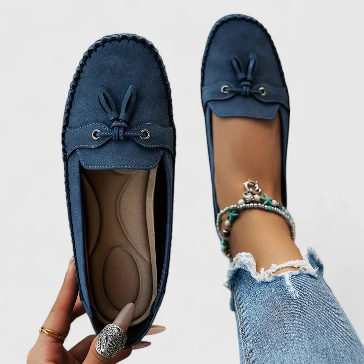 Fagie | Damen Loafer Velours Quaste Slip-On Flache Schuhe Mokassin