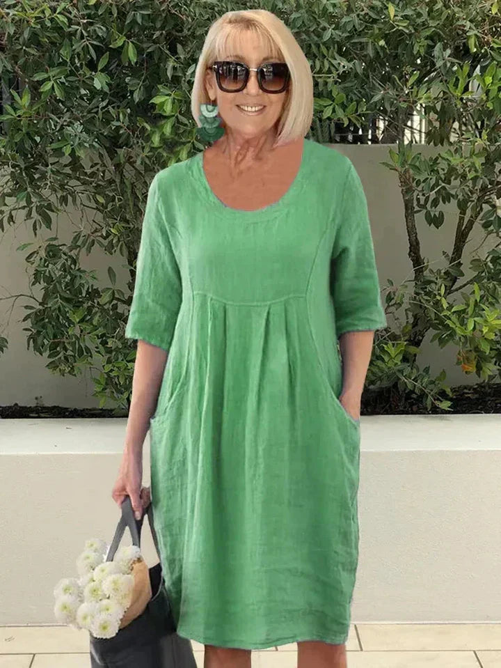 Paula | Damen Freizeitkleid Locker 3/4-Arm Mit Taschen Sommerkleid