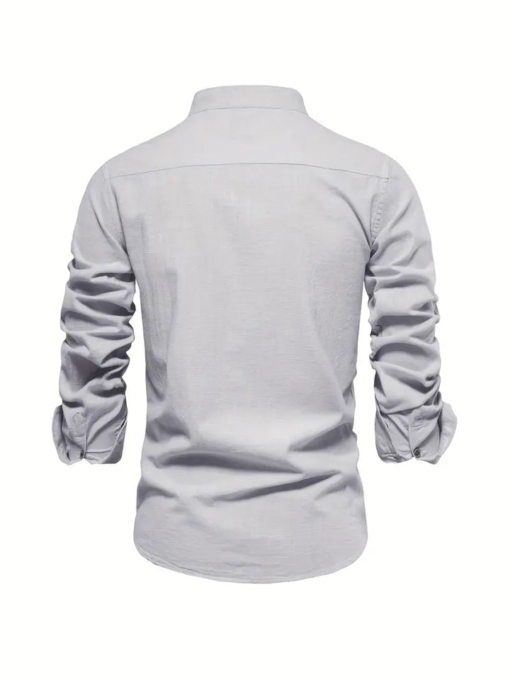 Fello | Herren Stehkragen Hemd Langarm Slim Fit Freizeithemd