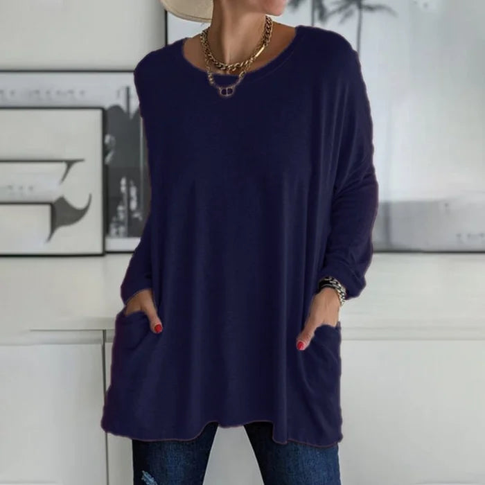 Mia | Damen Longshirt Oversized mit Taschen Langarm