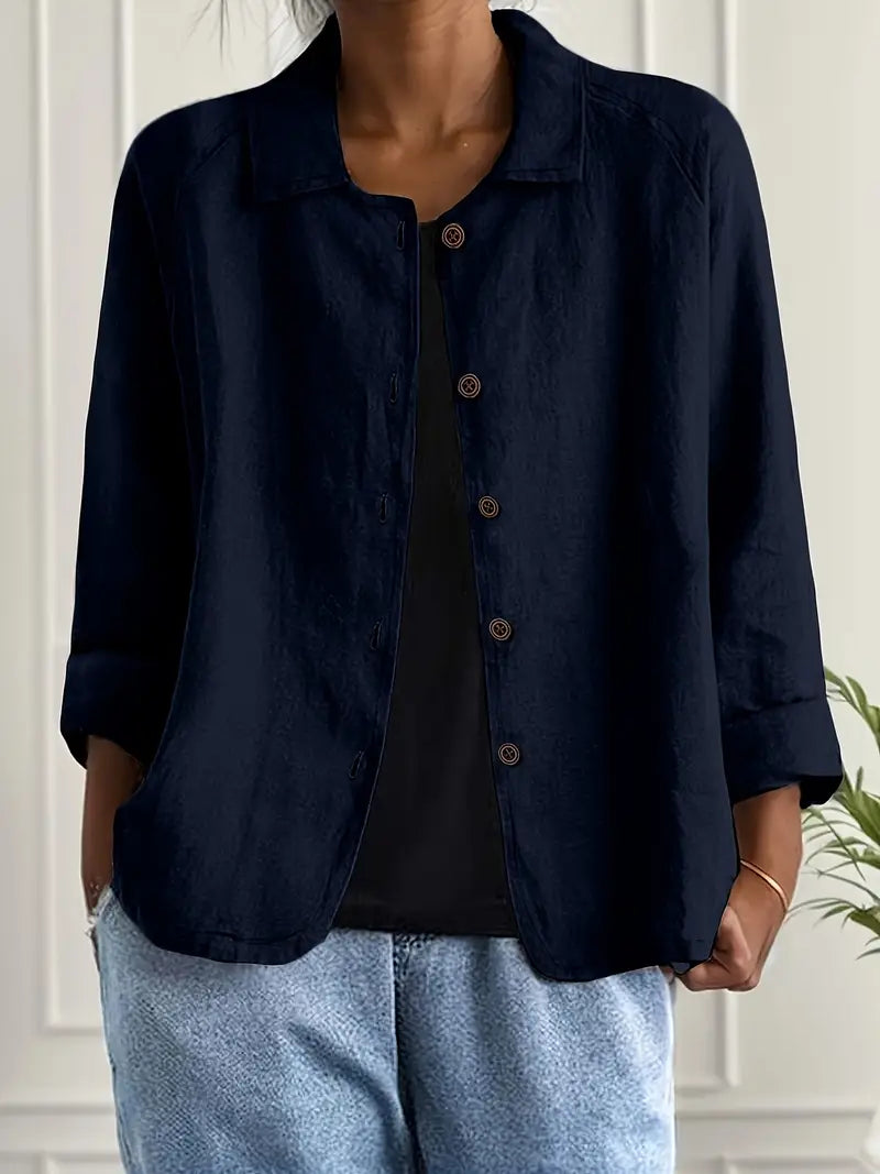 Ally | Damen bluse Langarm Lockere Passform Knopfleiste