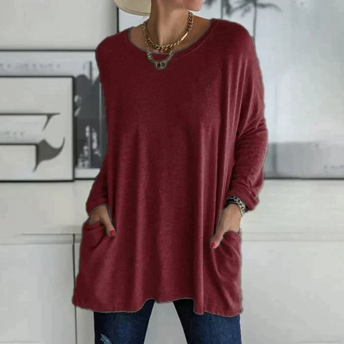 Mia | Damen Longshirt Oversized mit Taschen Langarm