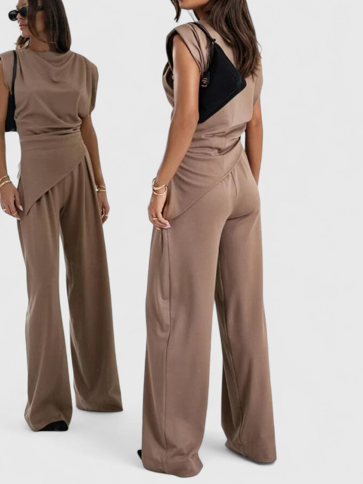 Ivory | Damen Zweiteiler Ärmellos Top und Weite Hose Set Elegant