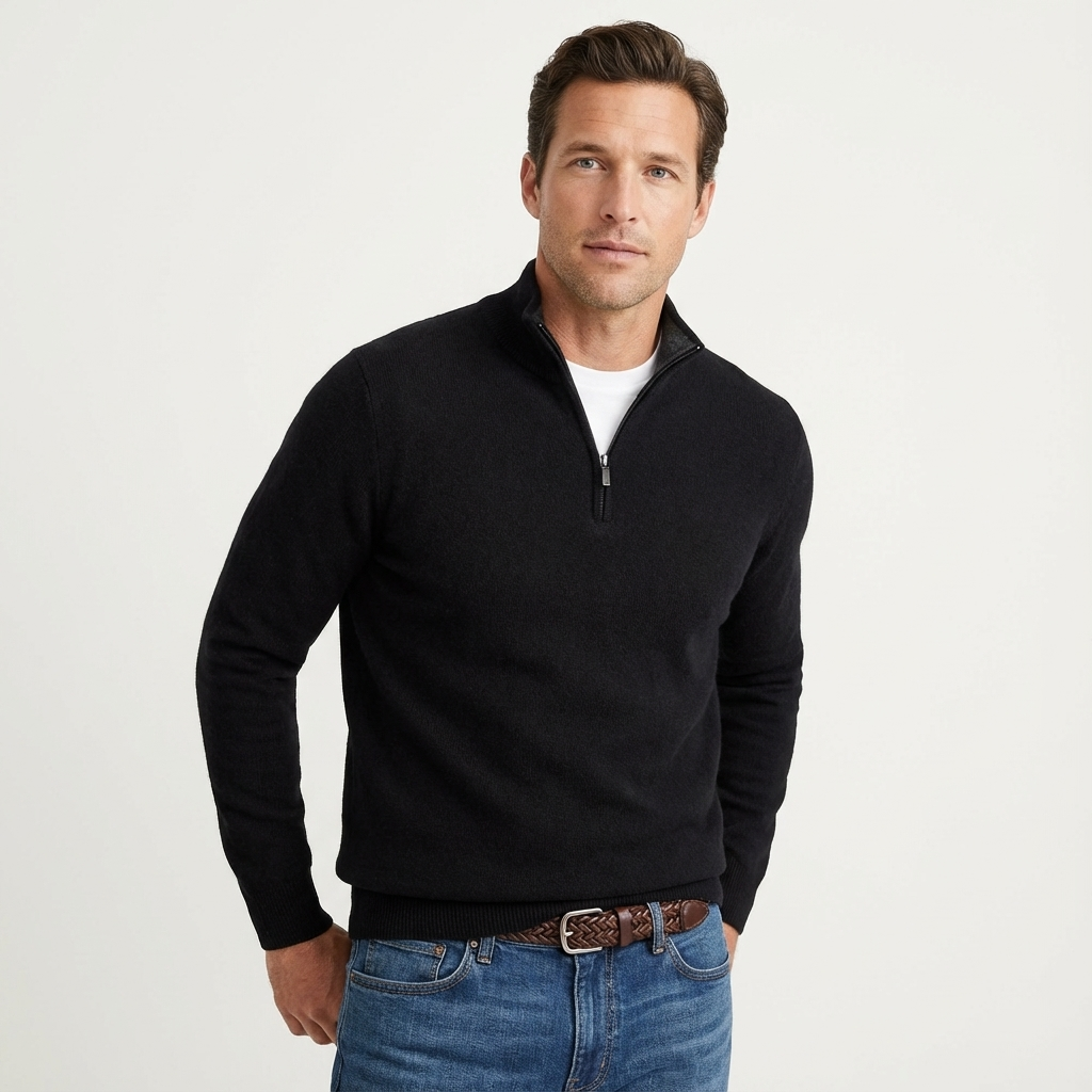 Fabian | Herren Quarter-Zip Pullover Stehkragen - Black - Image 1
