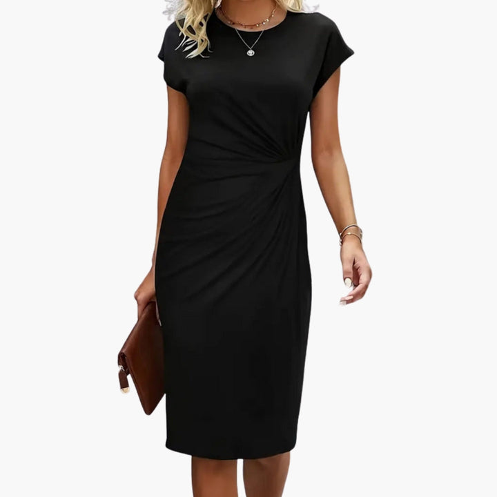 Fabrizia | Damen Rundhals Kurzarm Midi Kleid - Black - Image 1