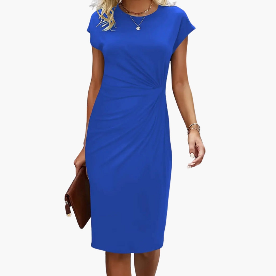 Fabrizia | Damen Rundhals Kurzarm Midi Kleid - Black - Image 3