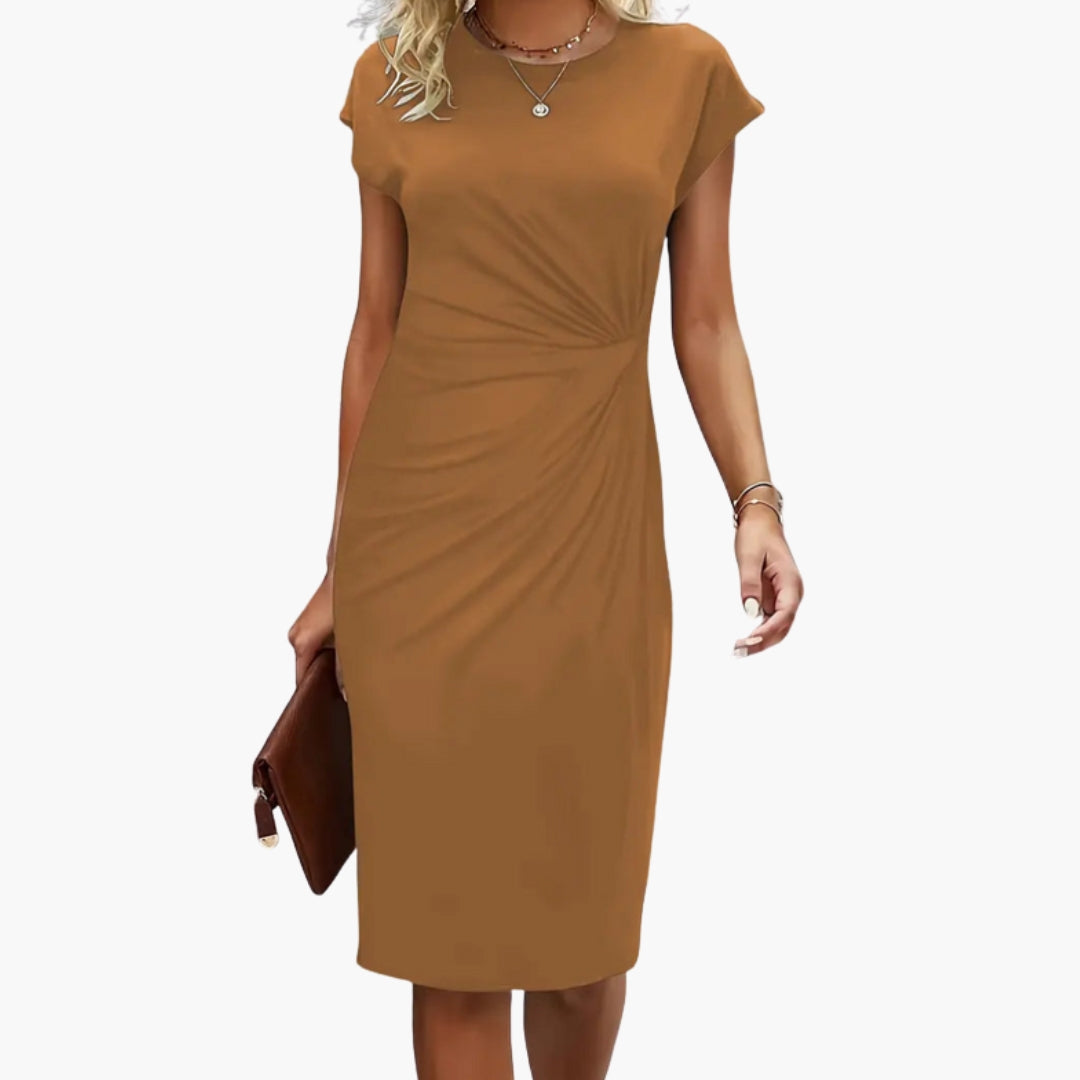 Fabrizia | Damen Rundhals Kurzarm Midi Kleid - Black - Image 4