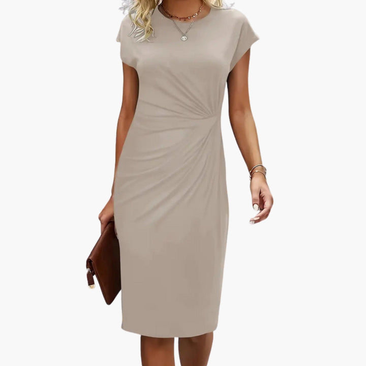 Fabrizia | Damen Rundhals Kurzarm Midi Kleid - Black - Image 5