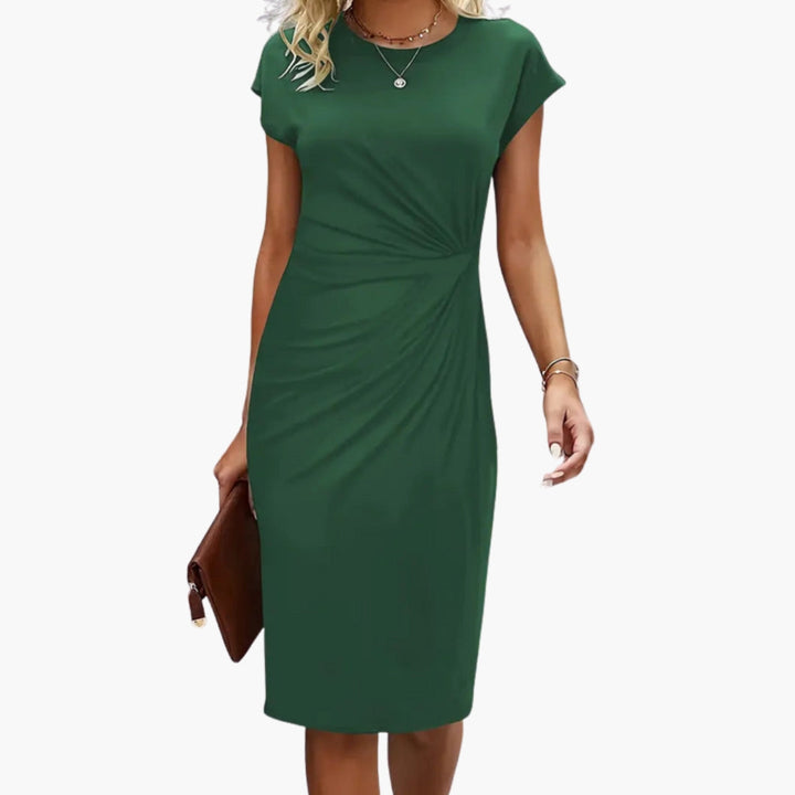 Fabrizia | Damen Rundhals Kurzarm Midi Kleid - Black - Image 6