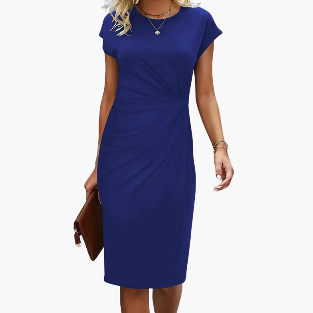 Fabrizia | Damen Rundhals Kurzarm Midi Kleid - Black - Image 7