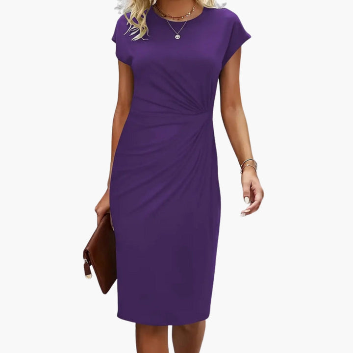 Fabrizia | Damen Rundhals Kurzarm Midi Kleid - Black - Image 8
