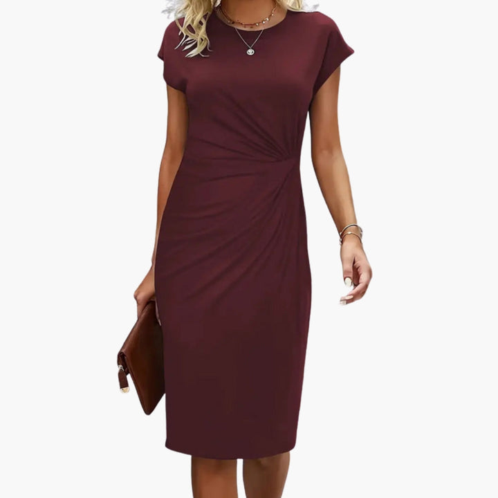 Fabrizia | Damen Rundhals Kurzarm Midi Kleid - Black - Image 9