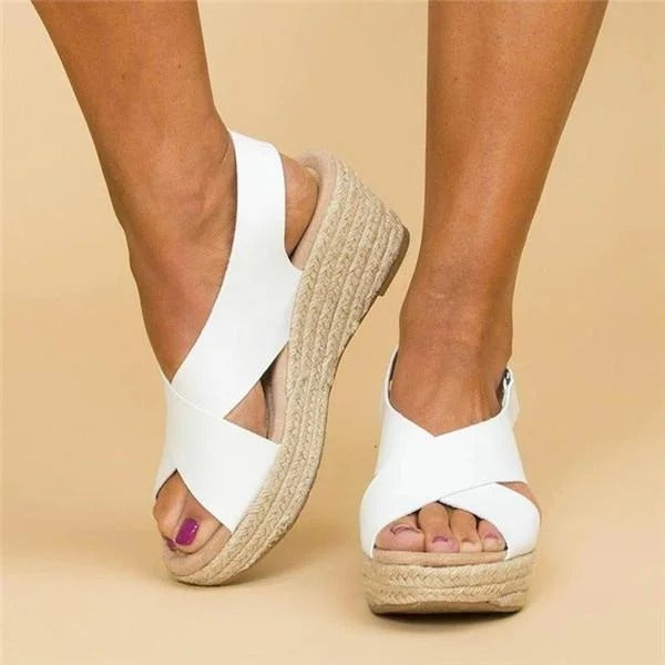 Clara | Damen Keilabsatz Espadrilles mit Kreuzriemen, Sommersandalen