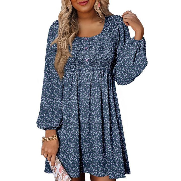 Rosa | Damen Minikleid Smok-Oberteil Eckiger Ausschnitt Langarm