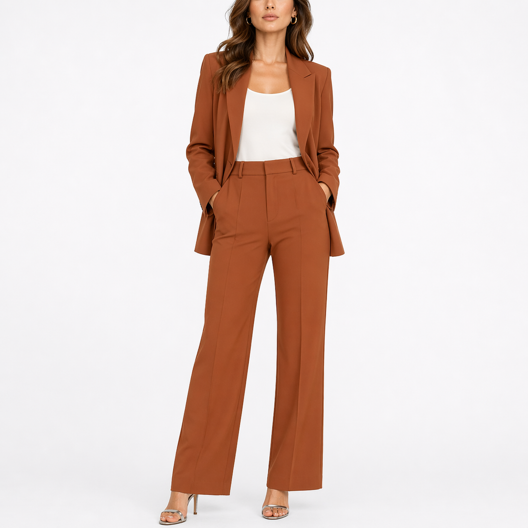 Feliciana | Damen Business Hosenanzug Set Blazer - Brown - Image 1