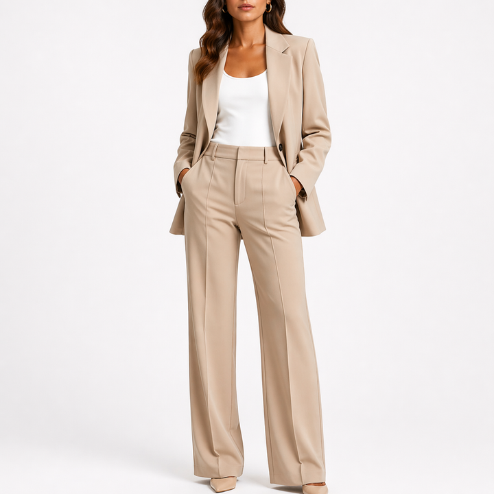 Feliciana | Damen Business Hosenanzug Set Blazer - Brown - Image 2