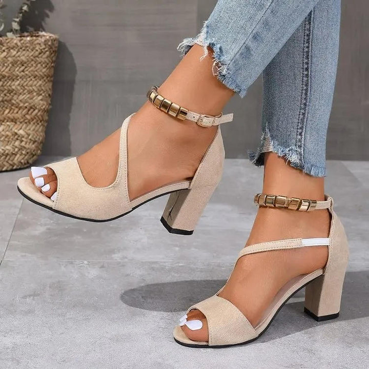 Felicitas | Damen Sandaletten Blockabsatz Knöchelriemchen - Beige - Image 3