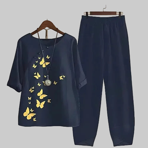 Felicitas | Damen Schmetterling Print Freizeitset - Navy - Image 1