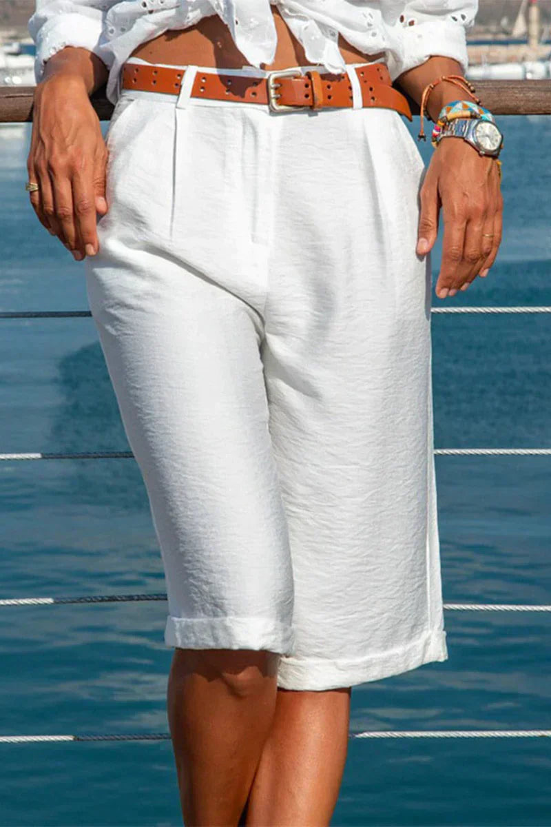 Fenja | Damen Bermudashorts Knielang Hohe Taille - White - Image 1