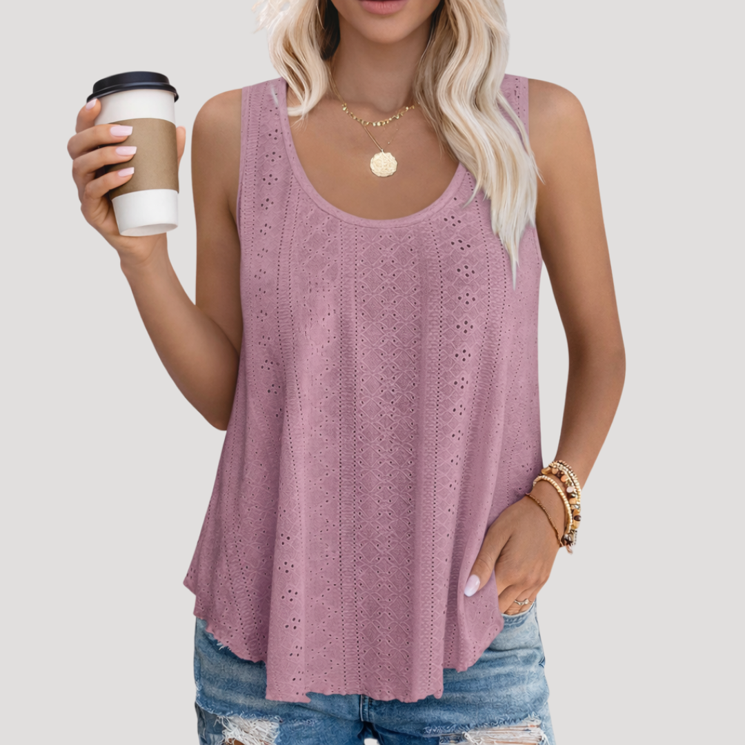 Fenna | Damen Ärmelloses Top mit Lochstickerei - White - Image 5