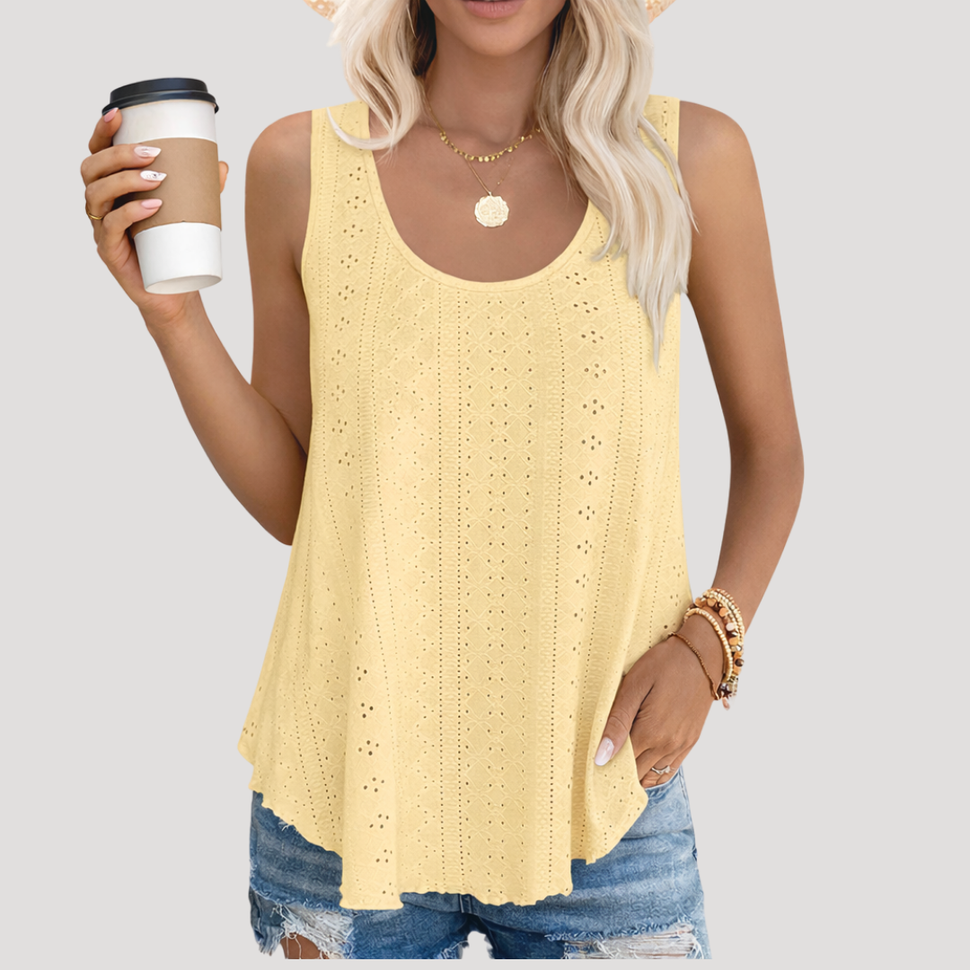 Fenna | Damen Ärmelloses Top mit Lochstickerei - White - Image 6
