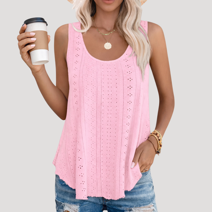 Fenna | Damen Ärmelloses Top mit Lochstickerei - White - Image 7