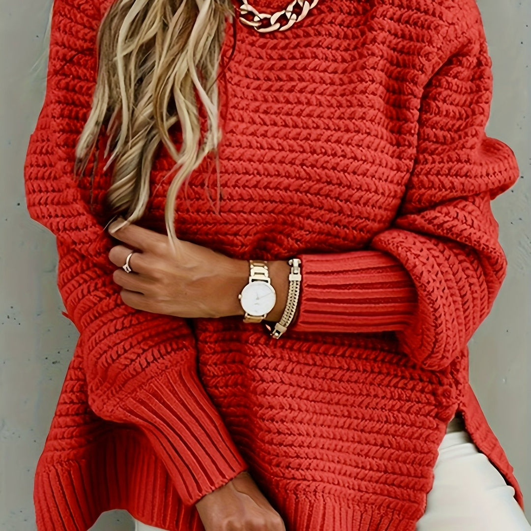 Fennara | Damen Oversize Strickpullover Grobstrick - Red - Image 1