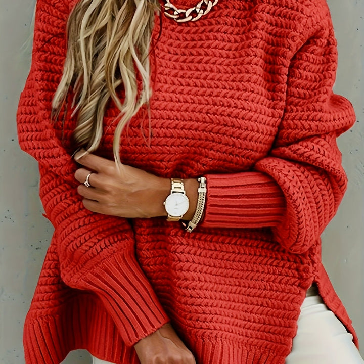 Fennara | Damen Oversize Strickpullover Grobstrick - Red - Image 1