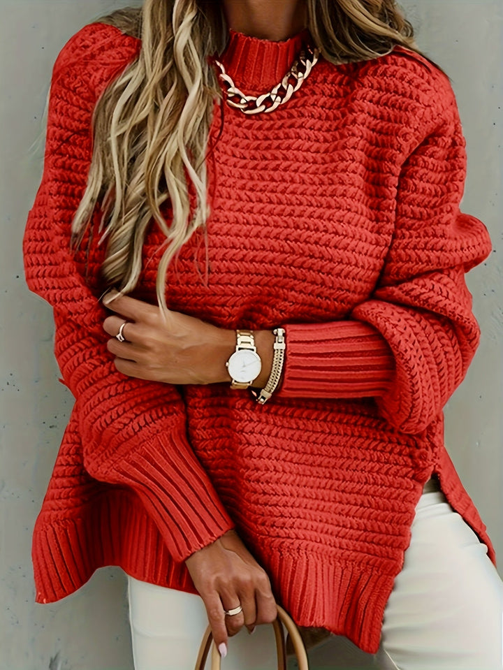 Fennara | Damen Oversize Strickpullover Grobstrick - Red - Image 2