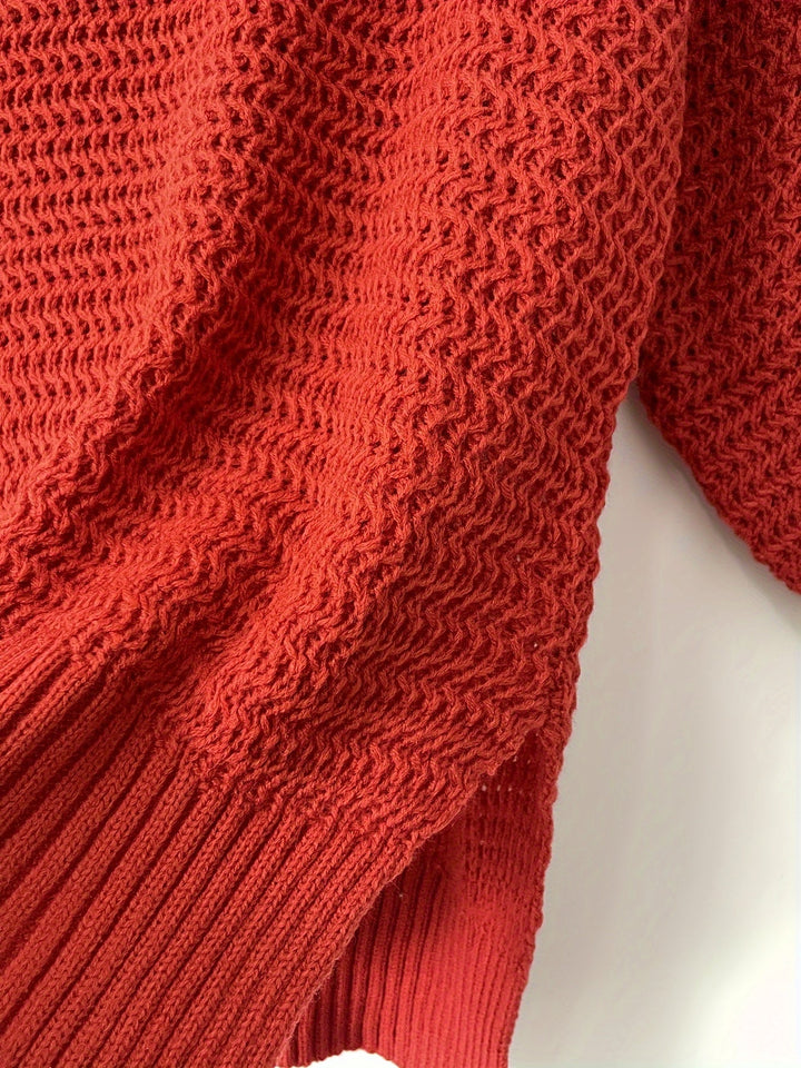 Fennara | Damen Oversize Strickpullover Grobstrick - Red - Image 5