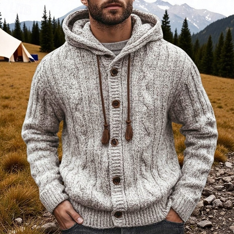 Fenwick | Herren Strickjacke mit Kapuze Zopfmuster - Light Grey - Image 1