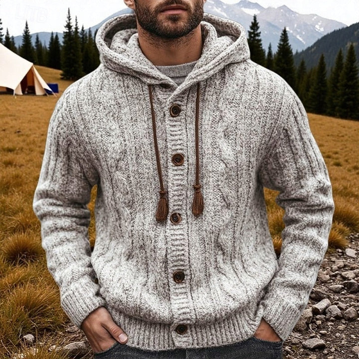 Fenwick | Herren Strickjacke mit Kapuze Zopfmuster - Light Grey - Image 1