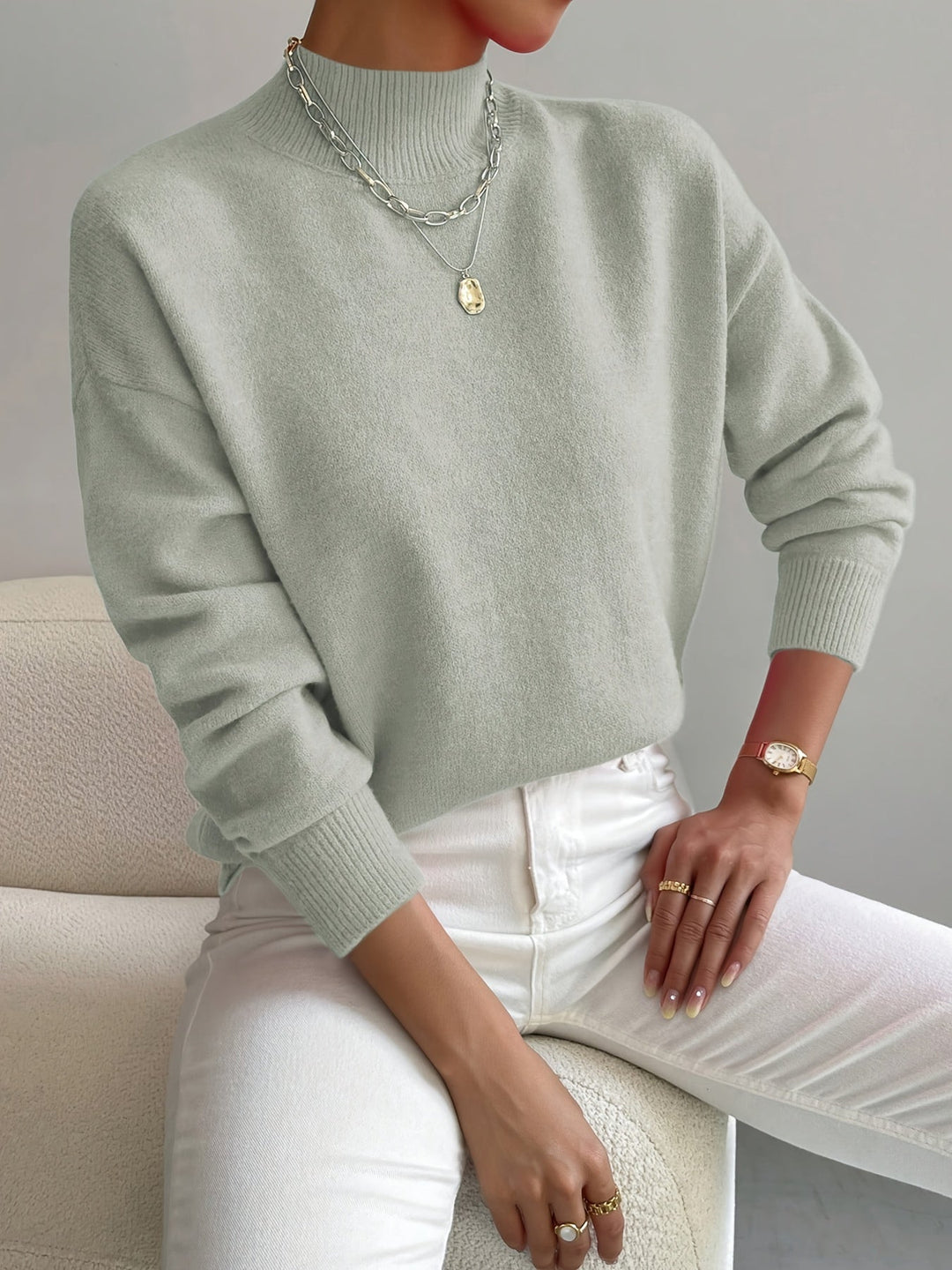 Fernanda | Damen Strickpullover Mock-Neck Weiß - White - Image 10