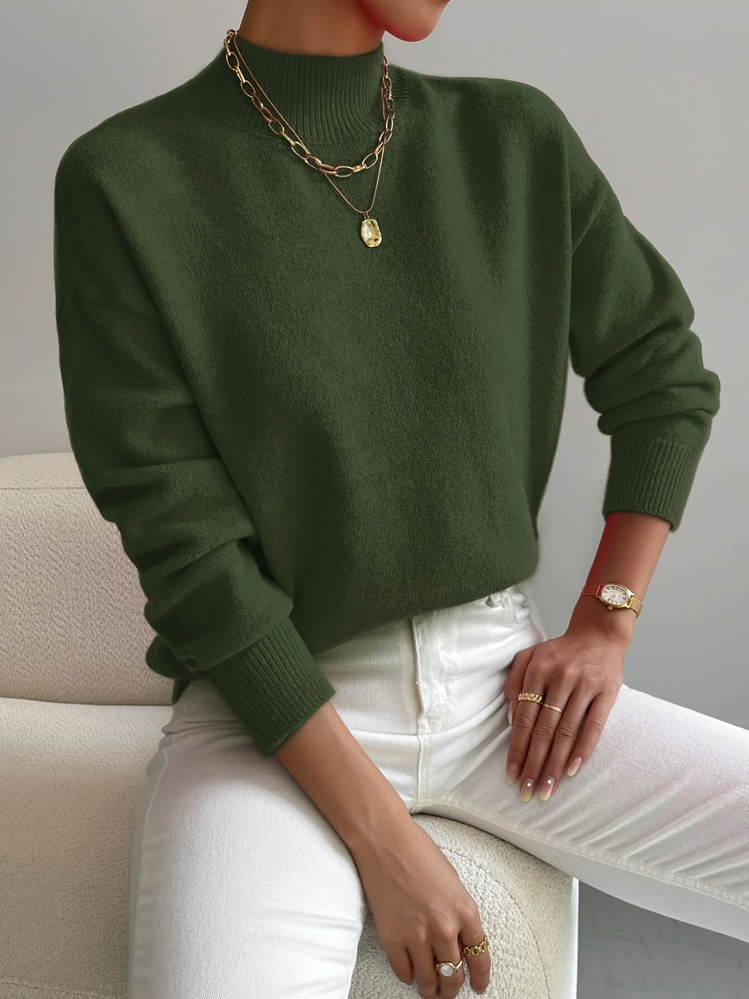 Fernanda | Damen Strickpullover Mock-Neck Weiß - White - Image 8