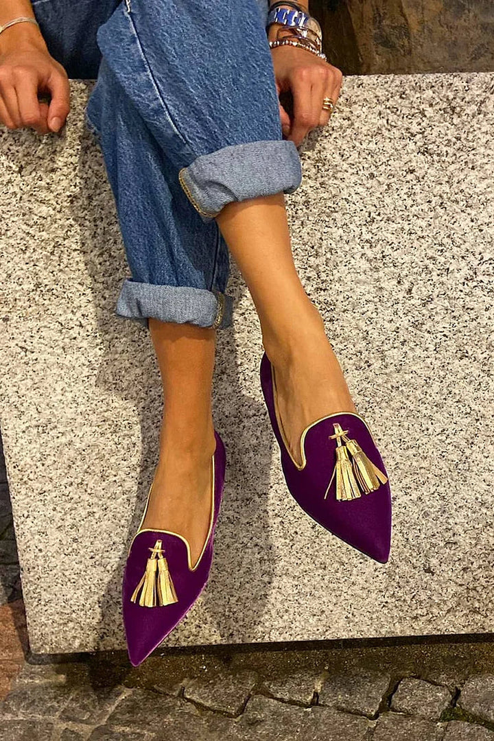 Fernike | Damen Loafer Spitzer Schuh mit Quaste - Purple - Image 1
