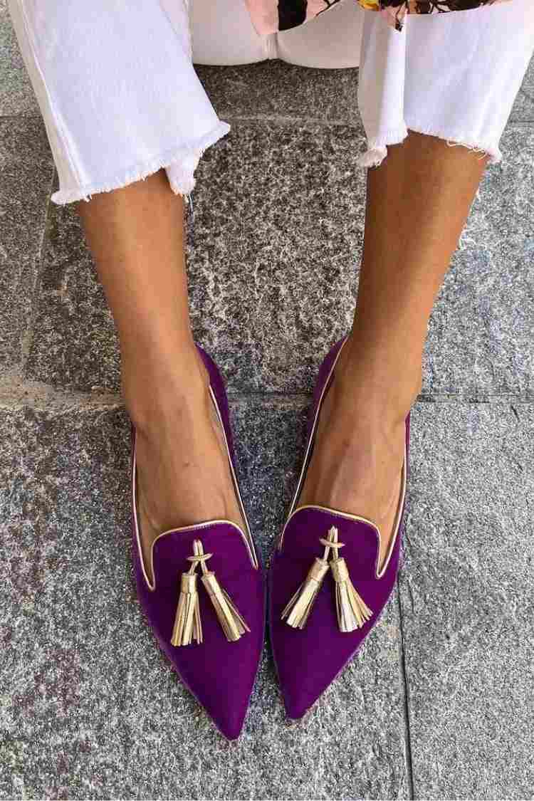 Fernike | Damen Loafer Spitzer Schuh mit Quaste - Purple - Image 2